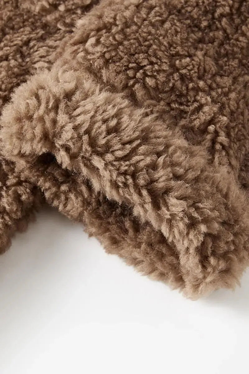 Genuine Shearling & Faux Suede Long Coat with Stand Collar