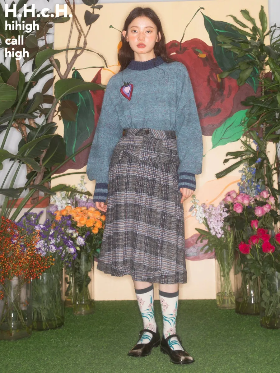 Girly Plaid Mid-length Pleated Skirt