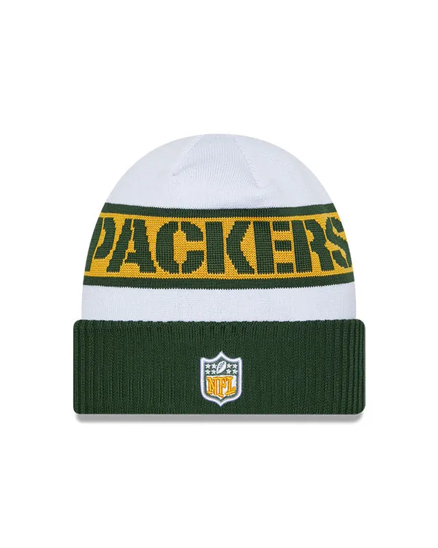 Green Bay Packers New Era 2023 Sideline Tech Cuffed Knit Hat - White/Green