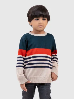 Green Striped Wool Blended Crew Neck Casual Jumper