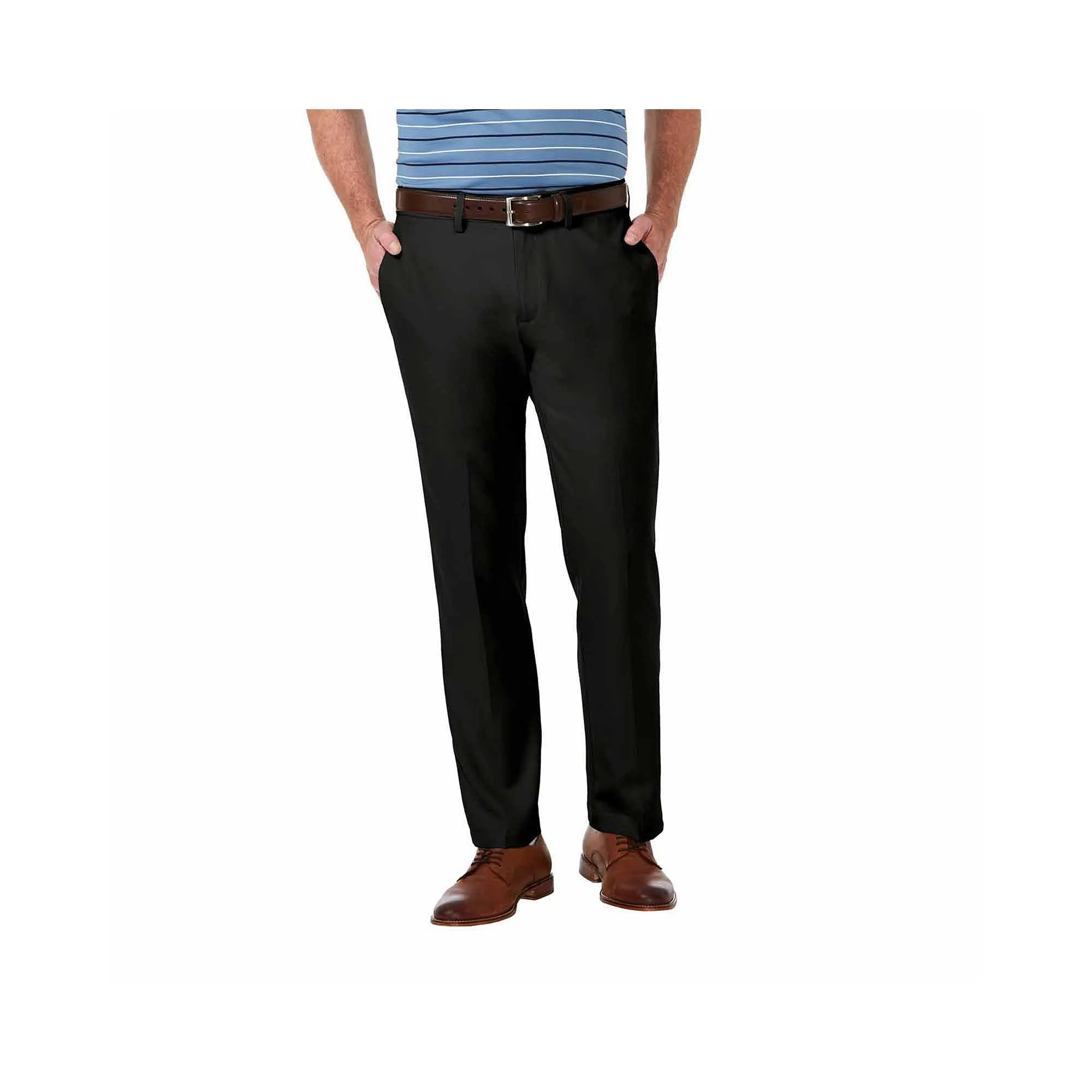 Haggar Mens Straight fit Dress Pants 38 / 32 Black Solid