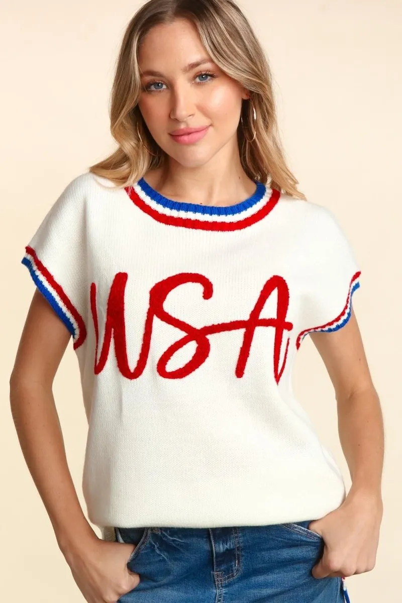 Haptics USA Embroidery Slit Knit Top
