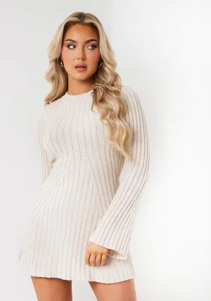 Harper Beige Rib Knit Flare Mini Dress