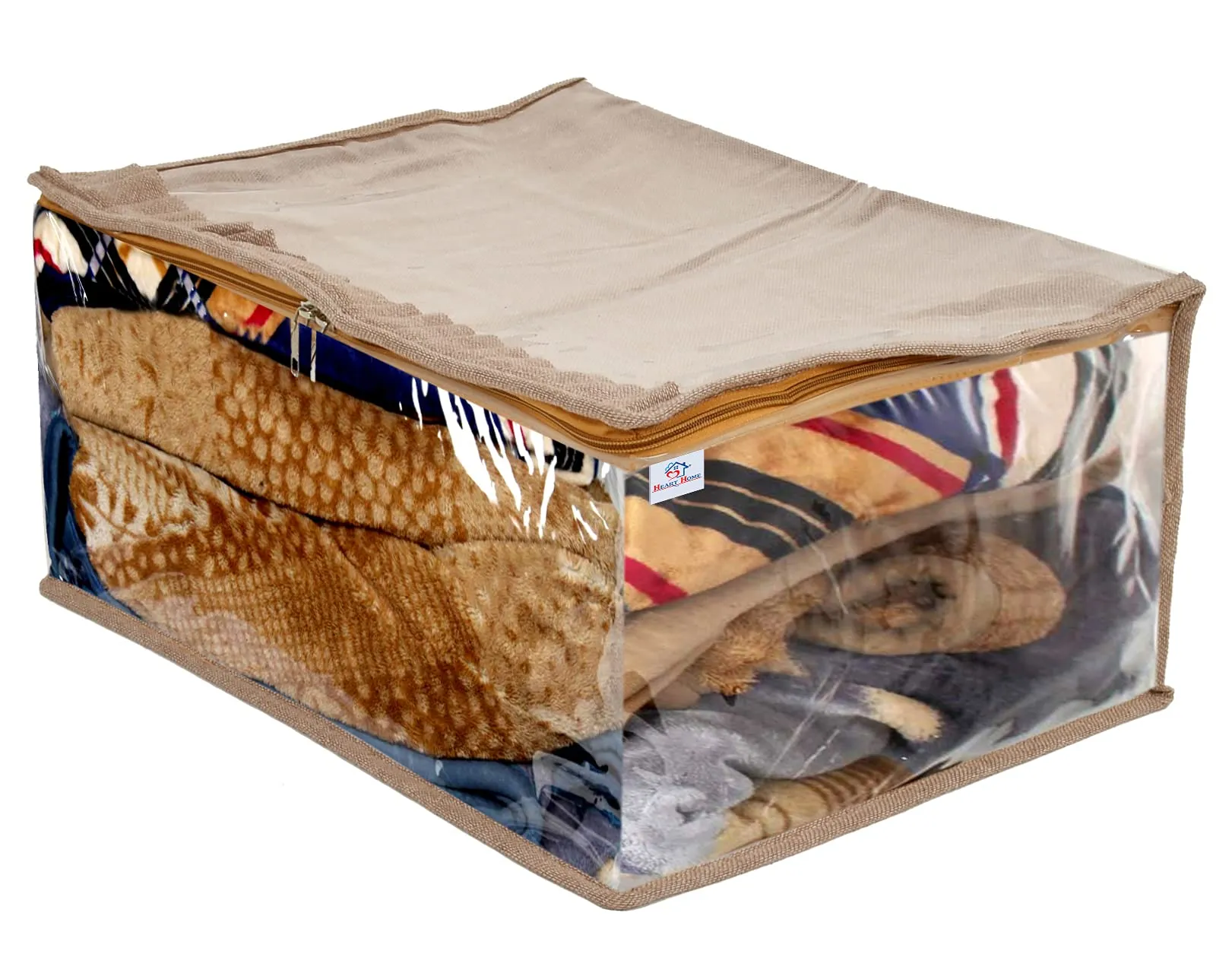 Heart Home Laminated Transparent Waterproof Underbed Storage Bag, Storage Organiser For Quilts, Blankets, Pillows, Bedsheets, Towels, Summer and Winter Cloth (Ivory)-HS_38_HEARTH21449