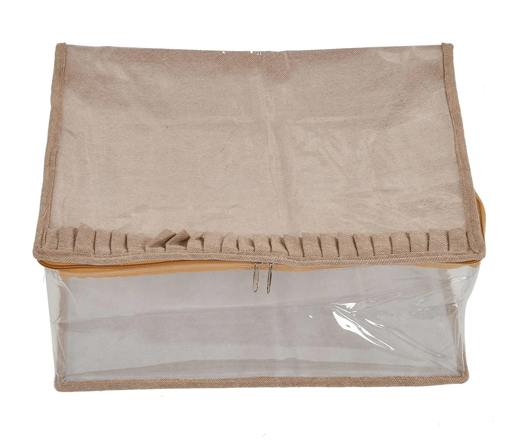 Heart Home Laminated Transparent Waterproof Underbed Storage Bag, Storage Organiser For Quilts, Blankets, Pillows, Bedsheets, Towels, Summer and Winter Cloth (Ivory)-HS_38_HEARTH21449