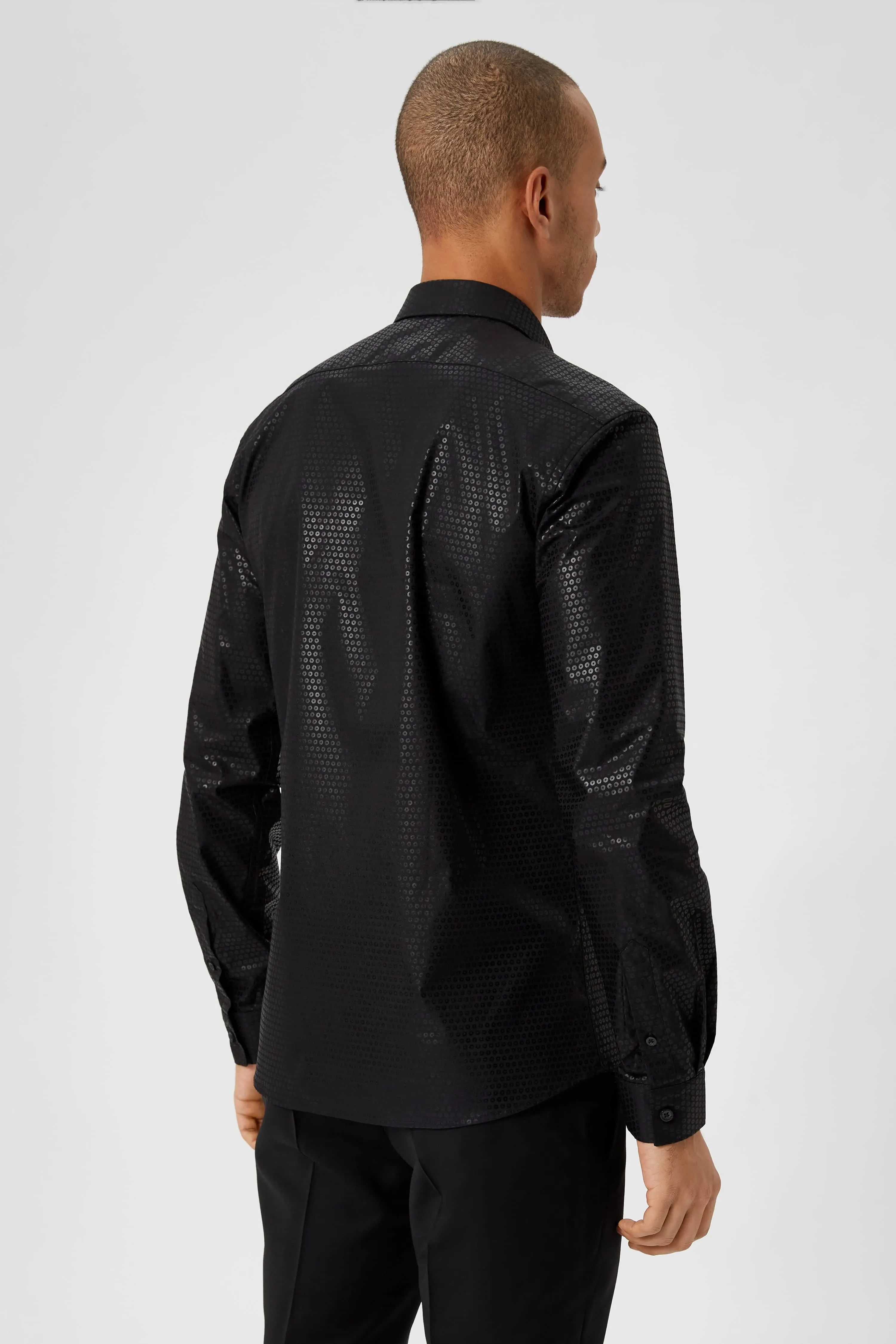 Hester Slim Fit Black Sequin Cotton Shirt - ARCHIVE