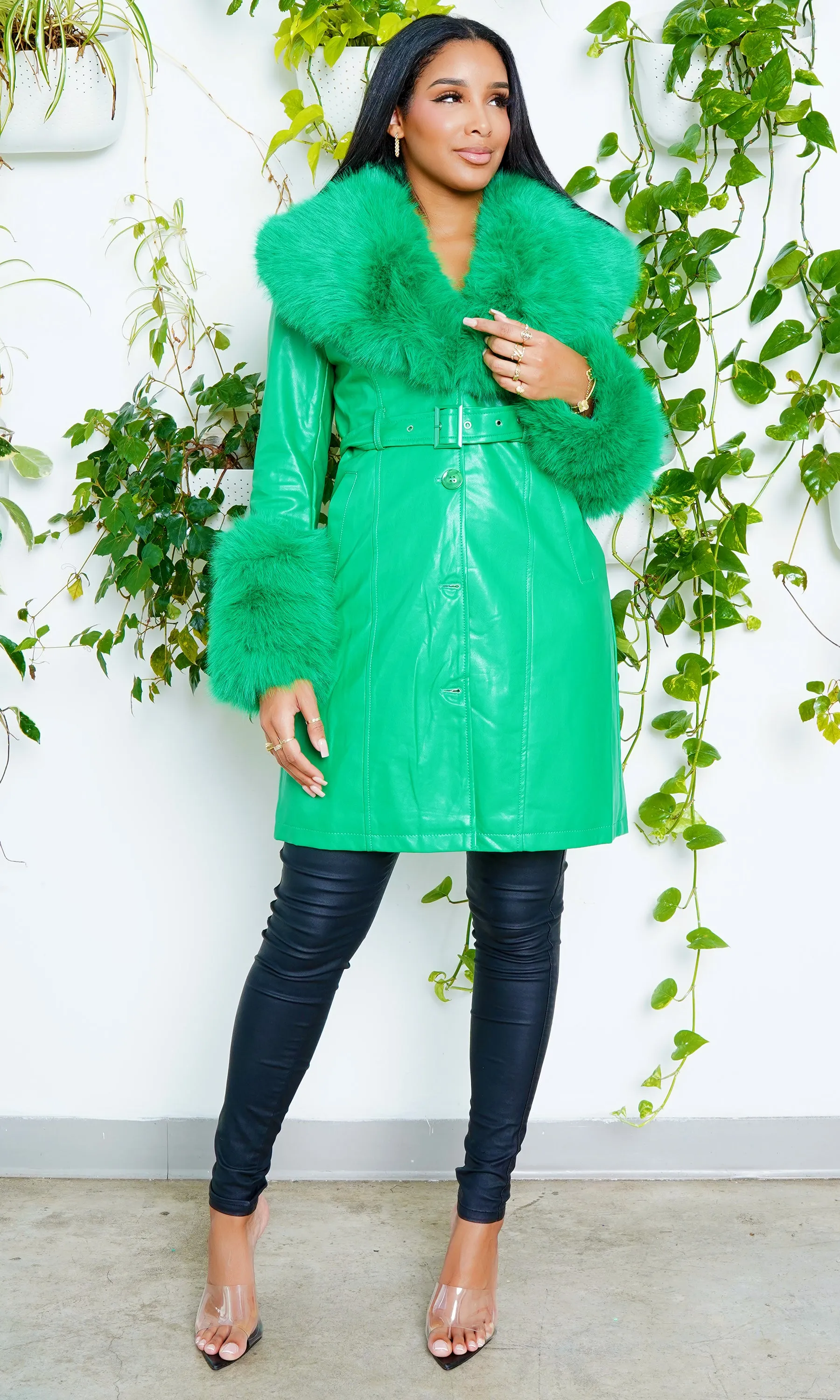 High Class Faux Fur Foxy Coat - Green FINAL SALE