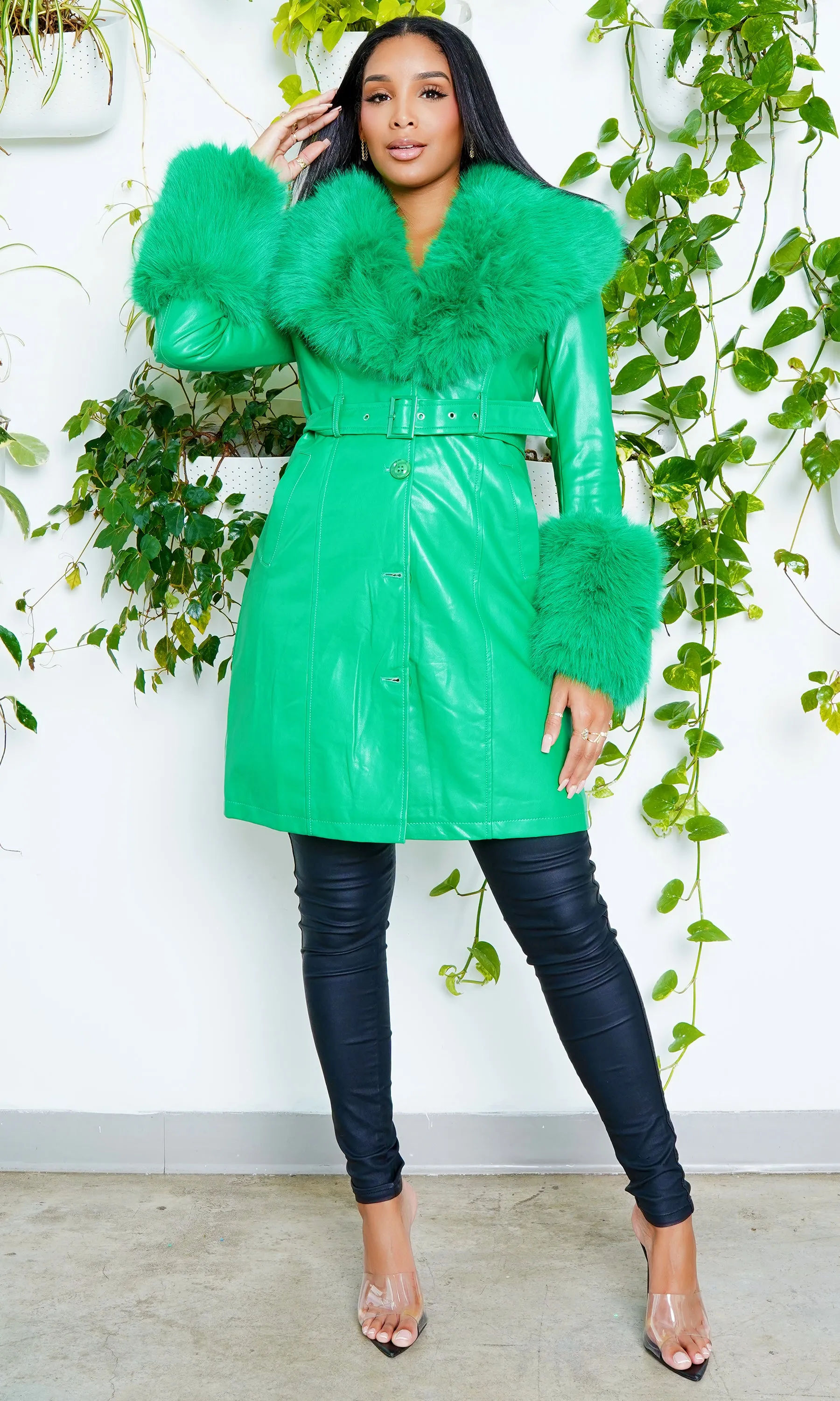 High Class Faux Fur Foxy Coat - Green FINAL SALE