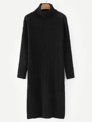 High Neck Rib Knit Jumper Dress