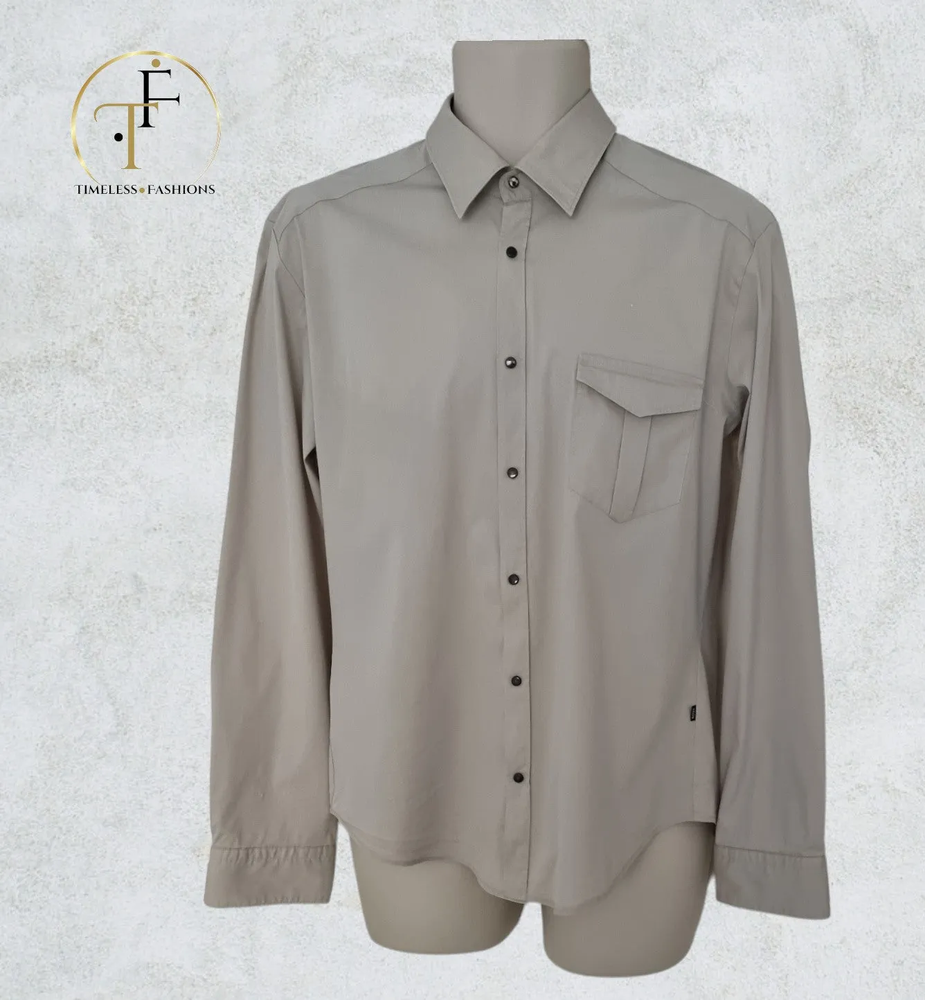 Hugo Boss Mens Beige Slim Fit Stretch Shirt Size L
