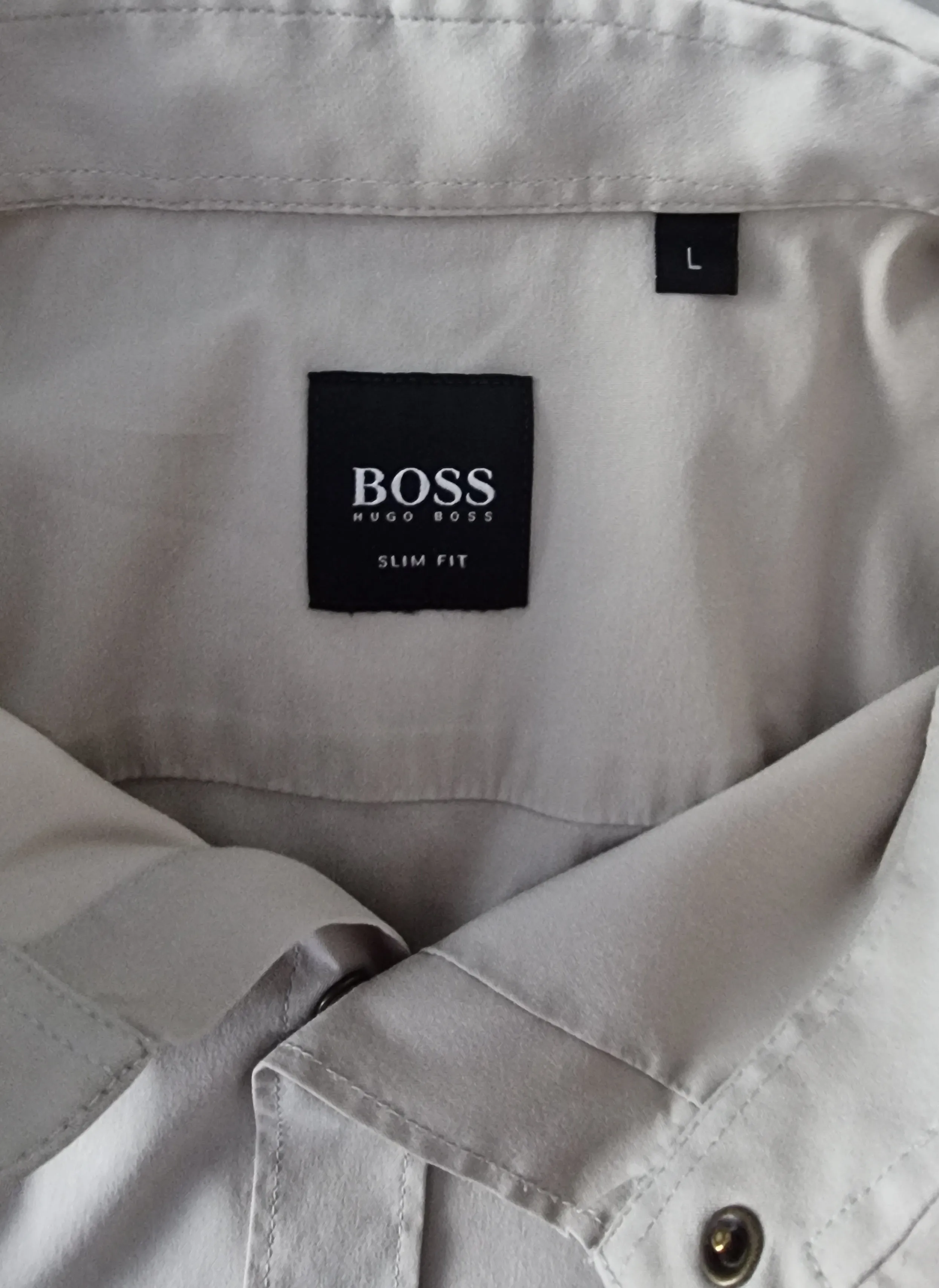 Hugo Boss Mens Beige Slim Fit Stretch Shirt Size L