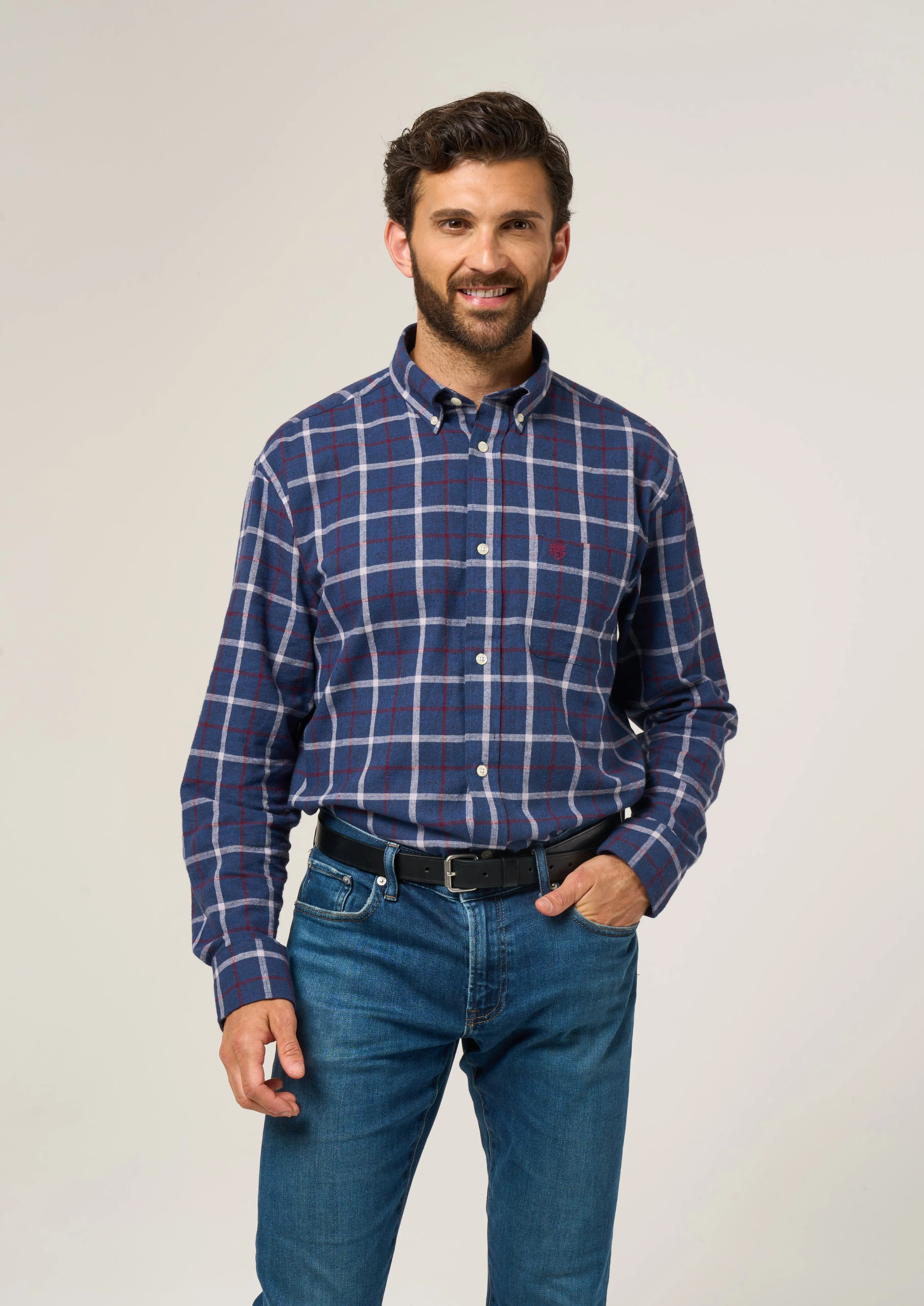 Ilkley Flannel Check Shirt In Blue - Shooting Fit