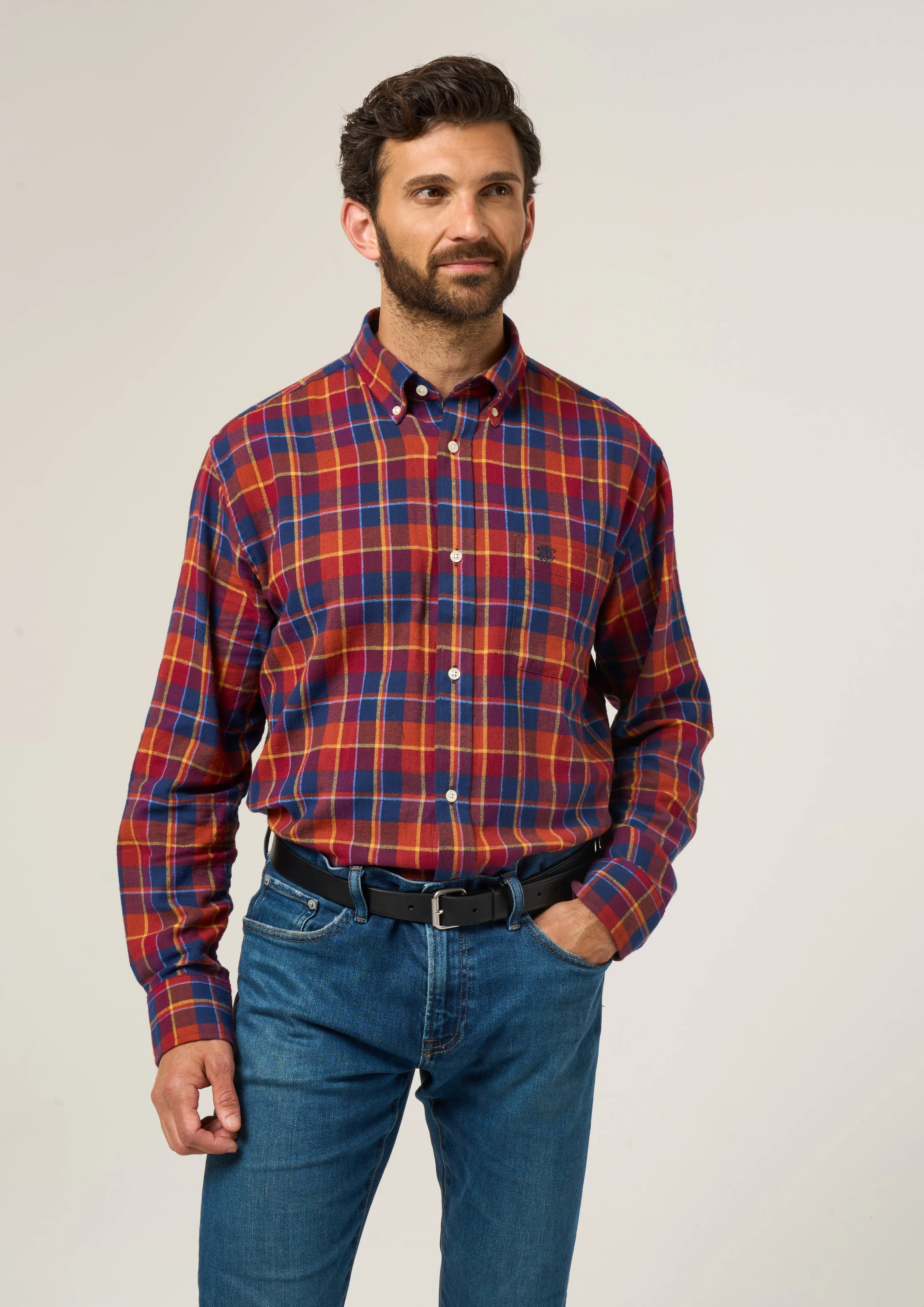 Ilkley Flannel Check Shirt In Red - Shooting Fit