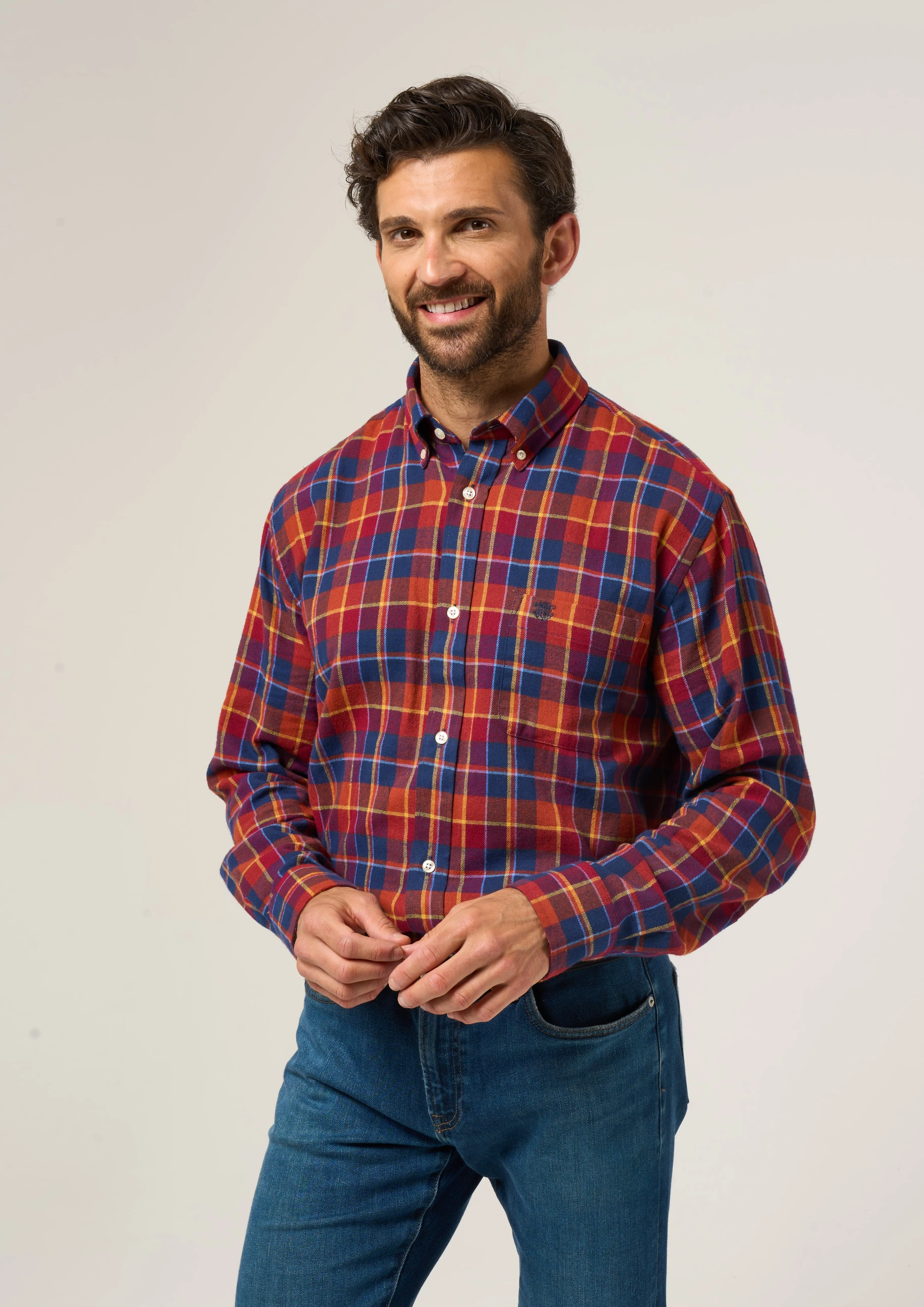 Ilkley Flannel Check Shirt In Red - Shooting Fit
