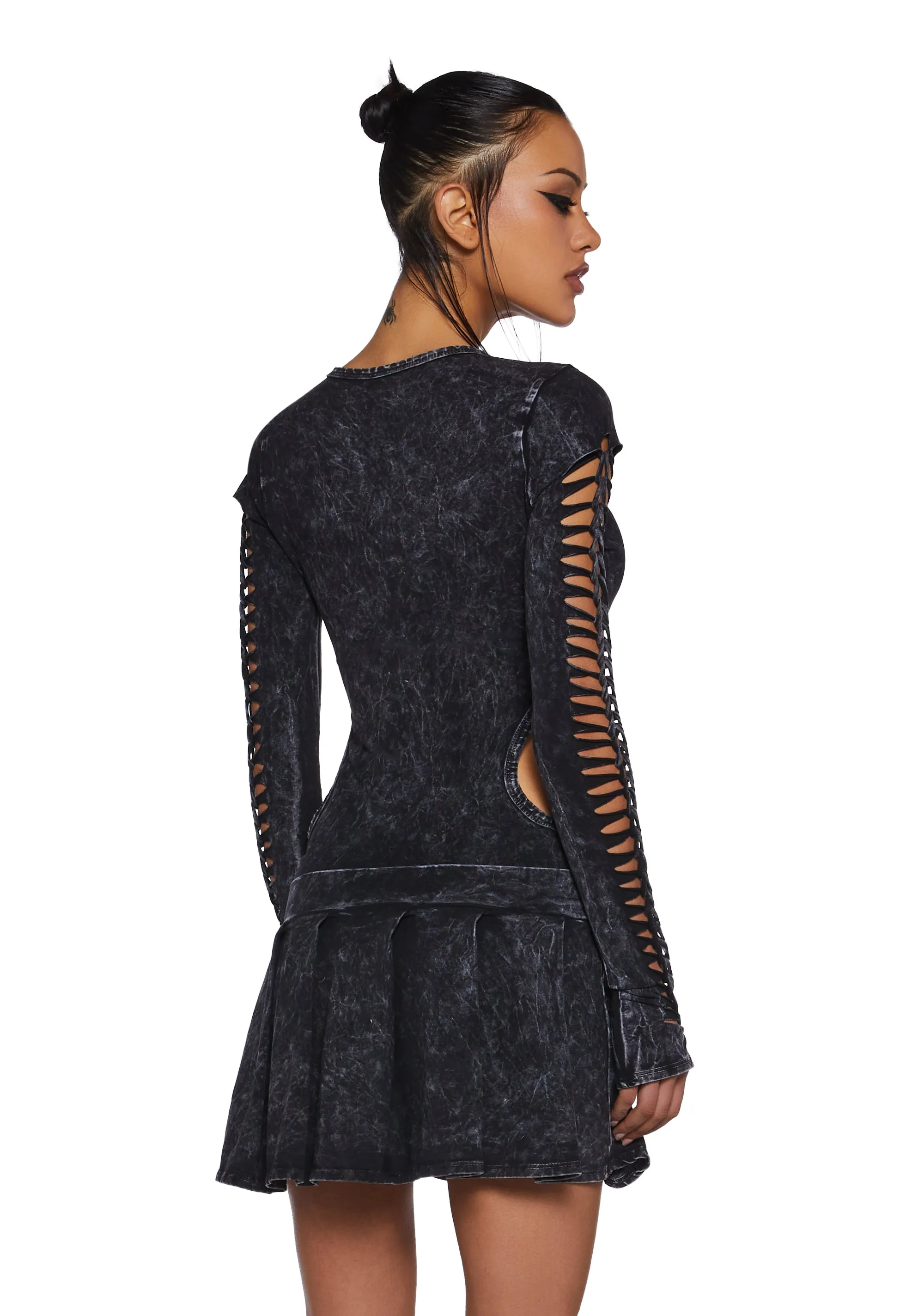 Into It Shredded Mini Dress - Black