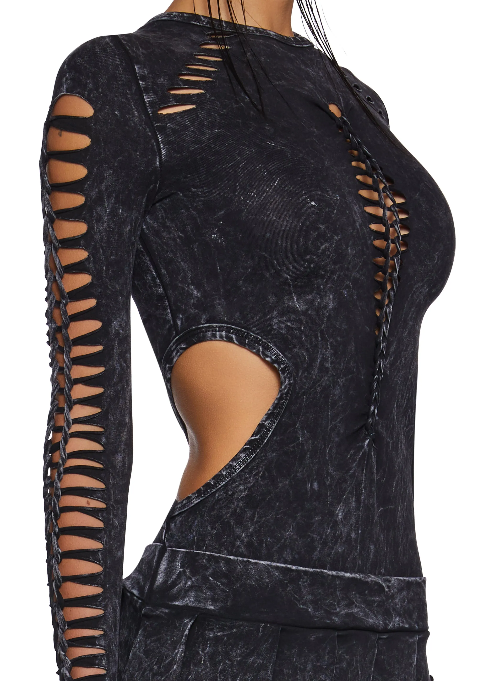 Into It Shredded Mini Dress - Black