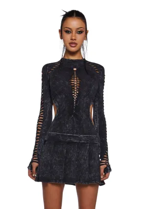 Into It Shredded Mini Dress - Black