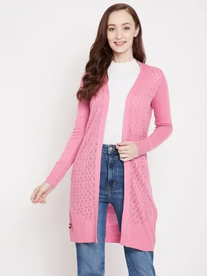 JUMP USA Women Front Open Pink Cardigan Long Shrug