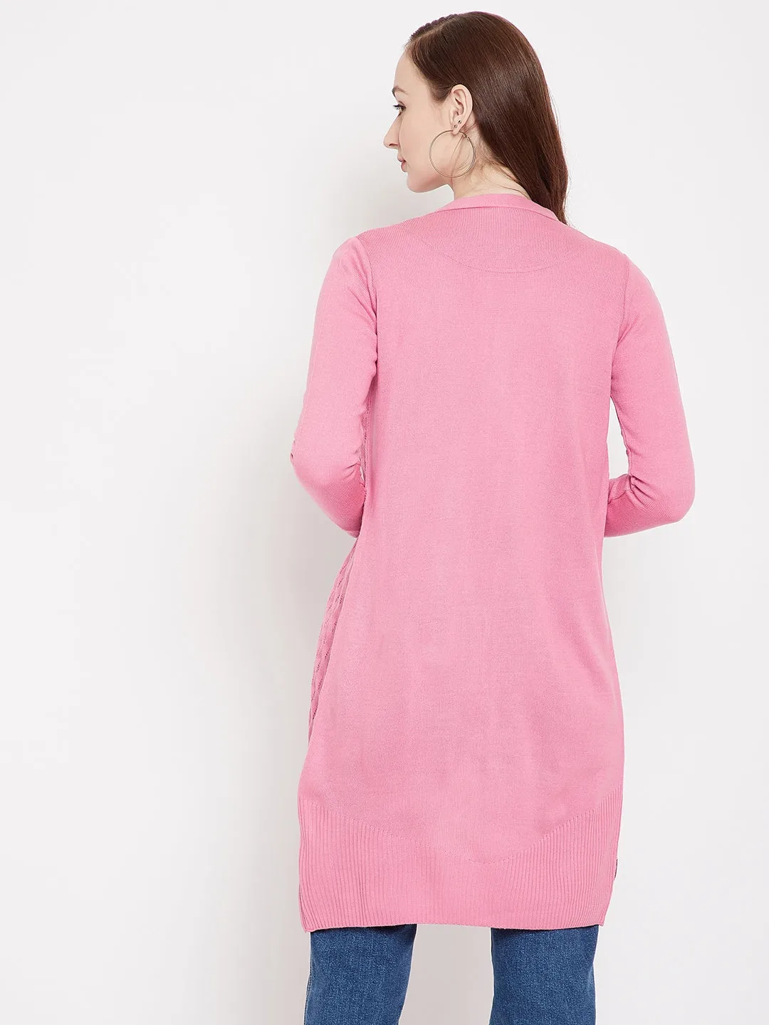 JUMP USA Women Front Open Pink Cardigan Long Shrug