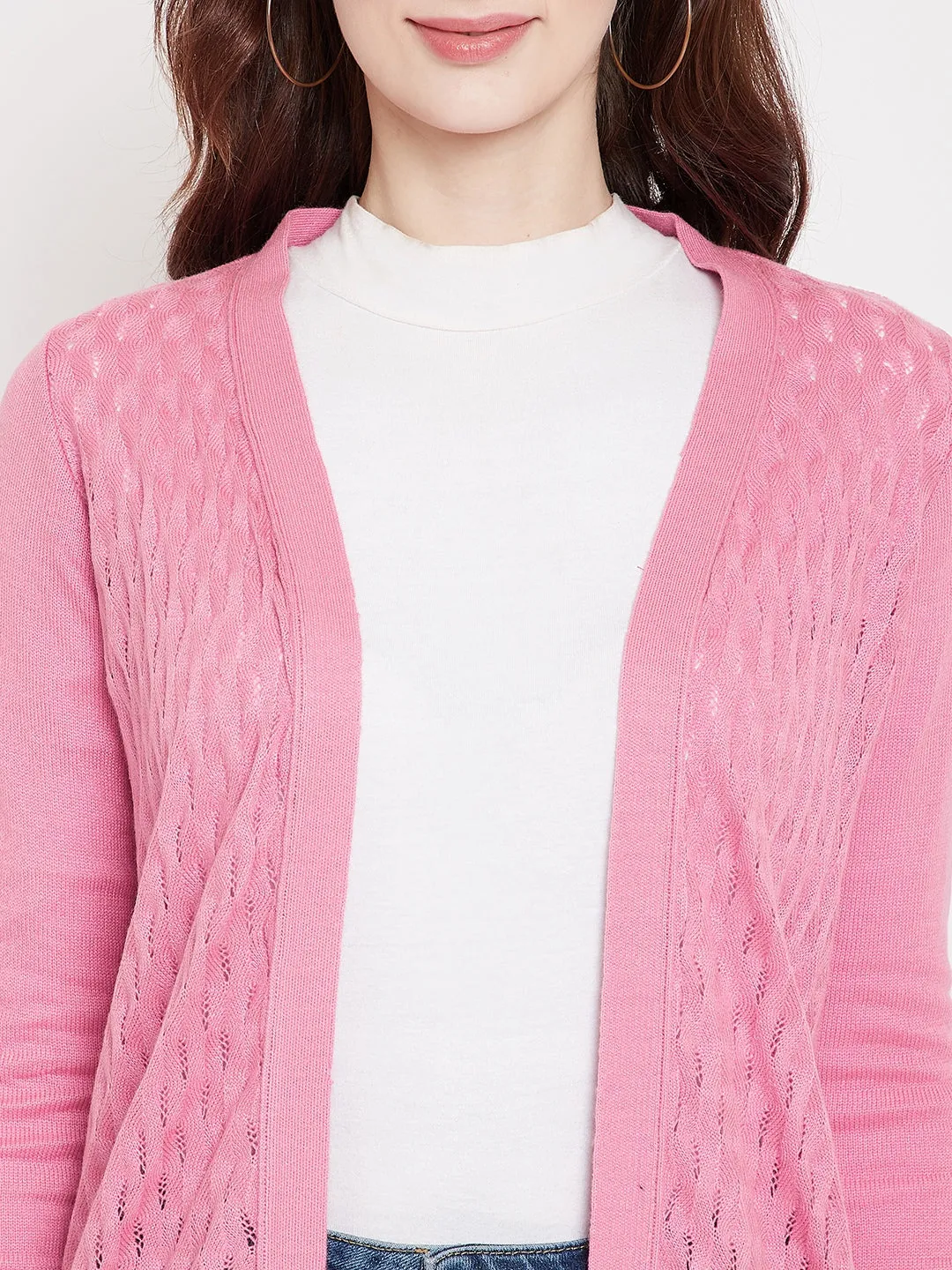 JUMP USA Women Front Open Pink Cardigan Long Shrug