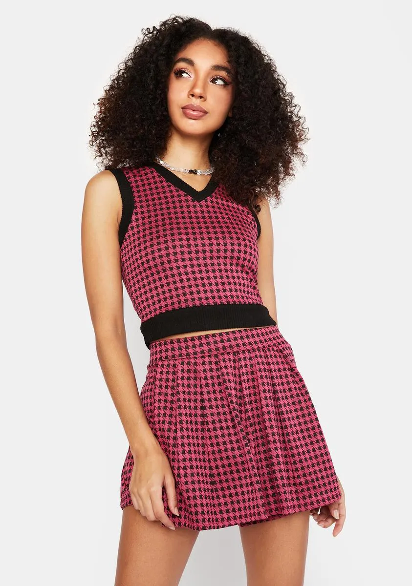 Knackered Houndstooth Pleated Skirt