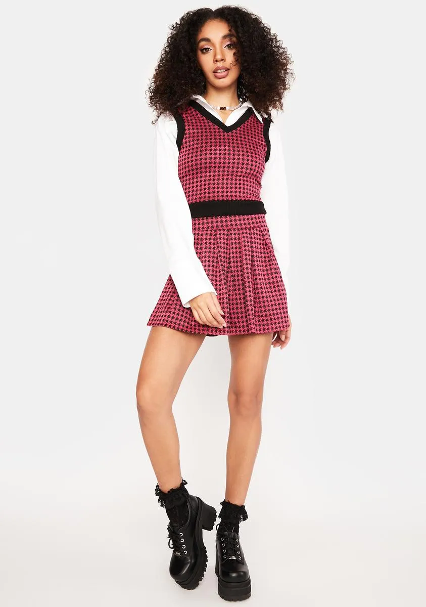 Knackered Houndstooth Pleated Skirt