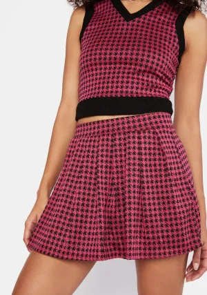 Knackered Houndstooth Pleated Skirt