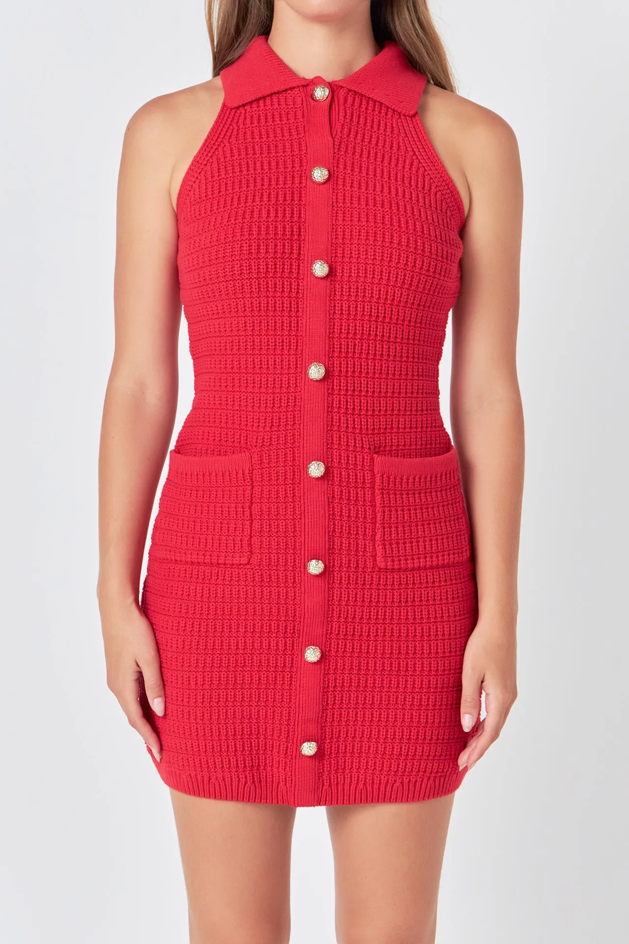 Knit Sweater Collared Mini Dress