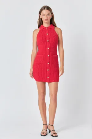 Knit Sweater Collared Mini Dress