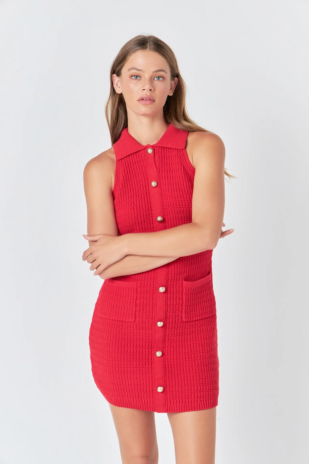 Knit Sweater Collared Mini Dress