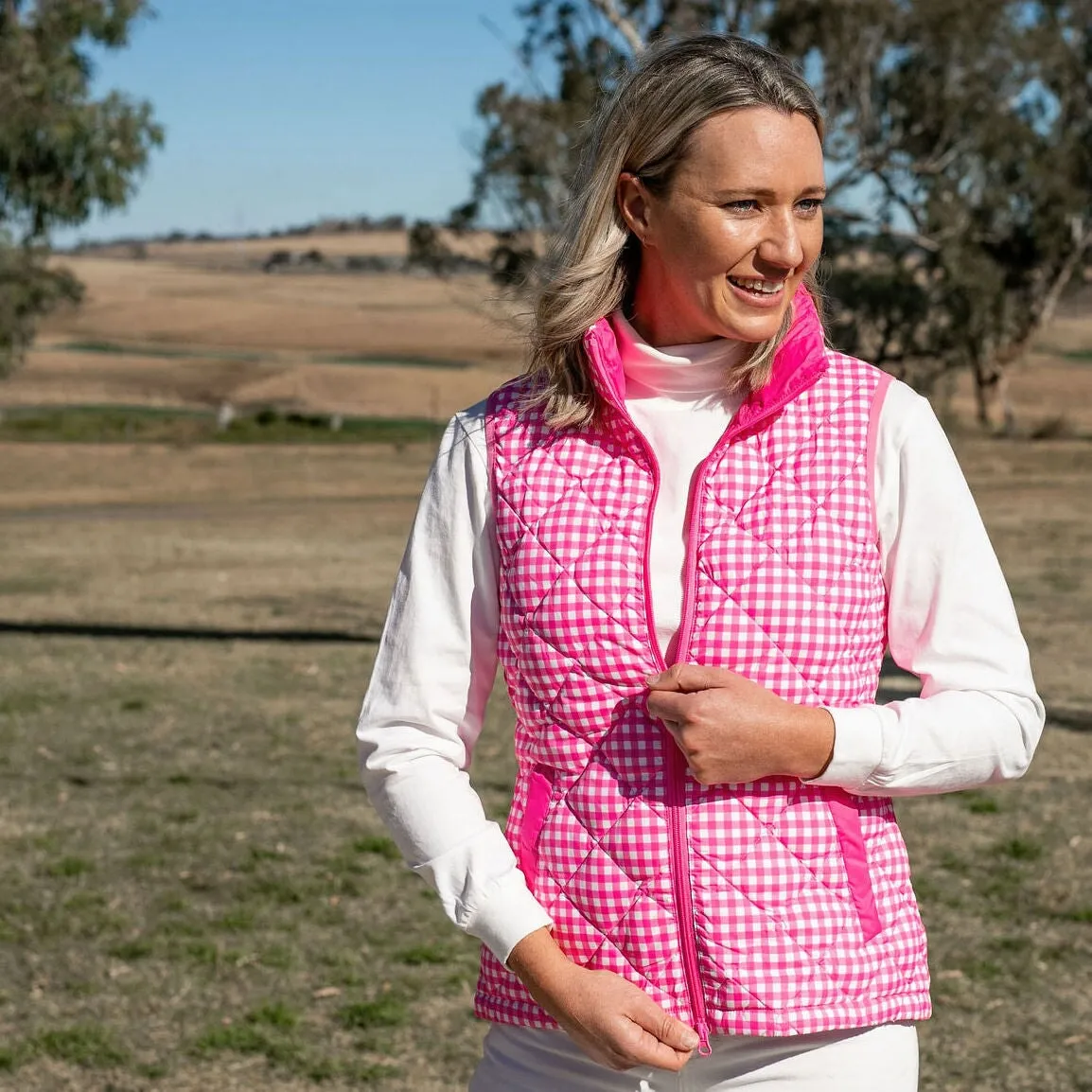 Ladies Fuchsia/White Gingham Vest