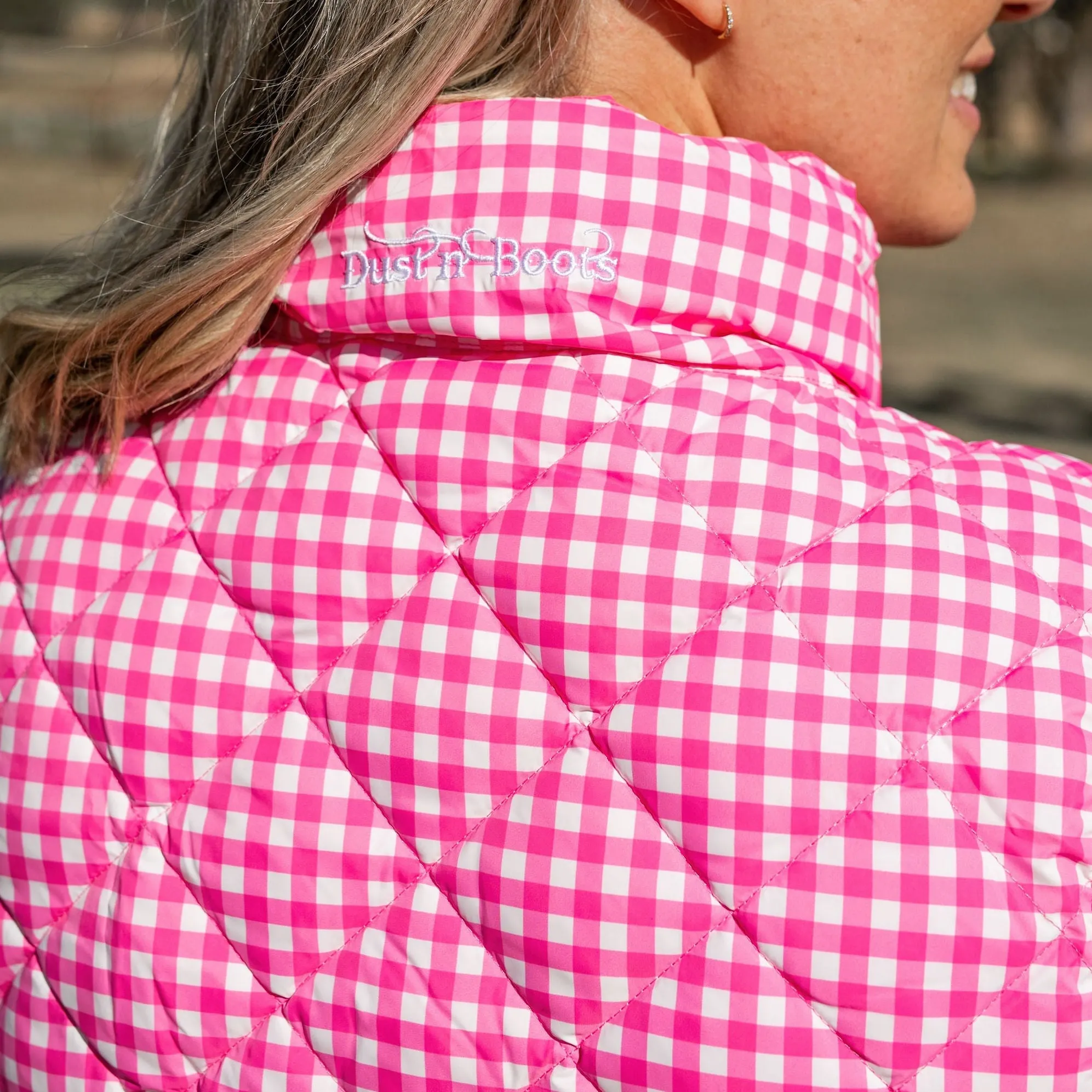 Ladies Fuchsia/White Gingham Vest