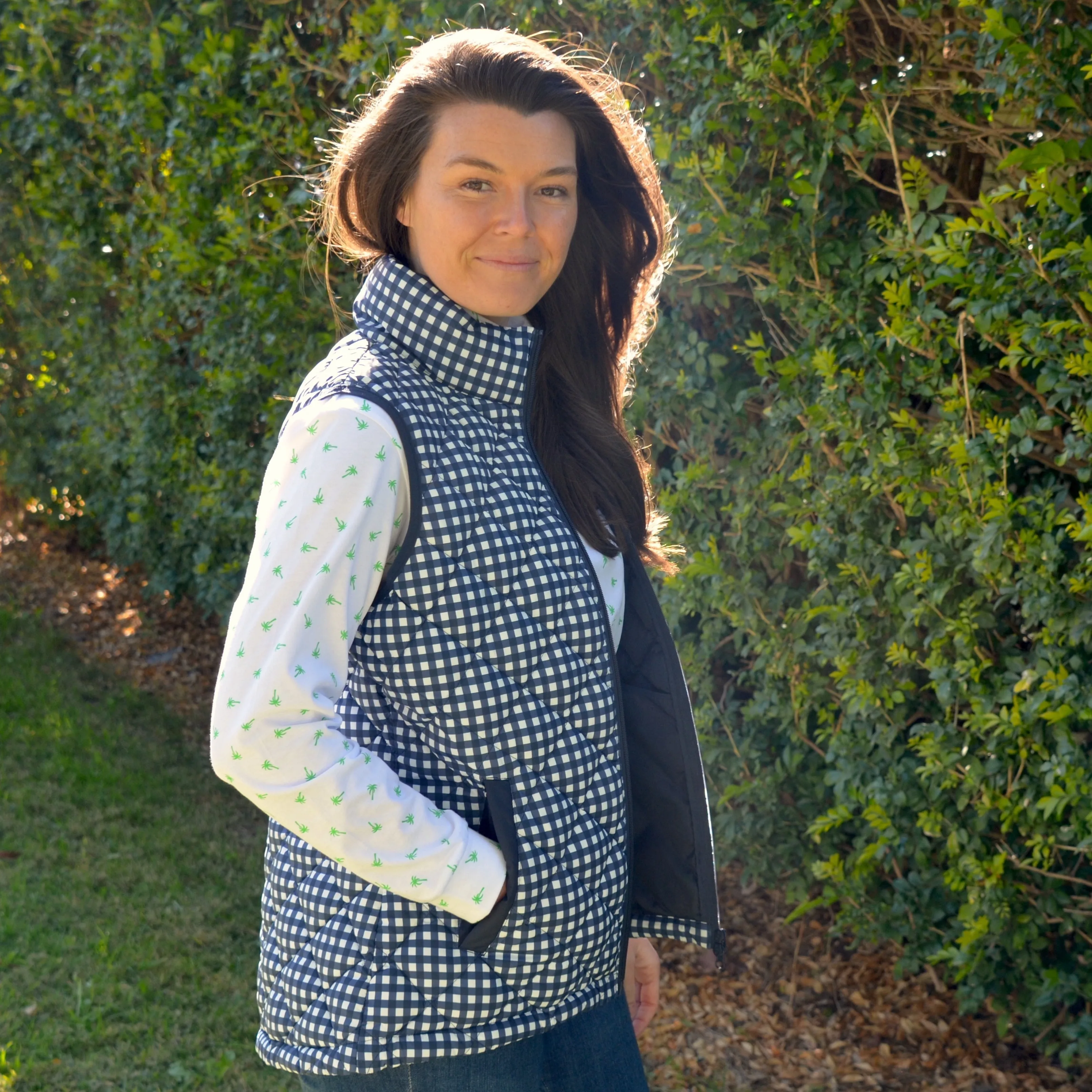 Ladies Navy/White Gingham Vest