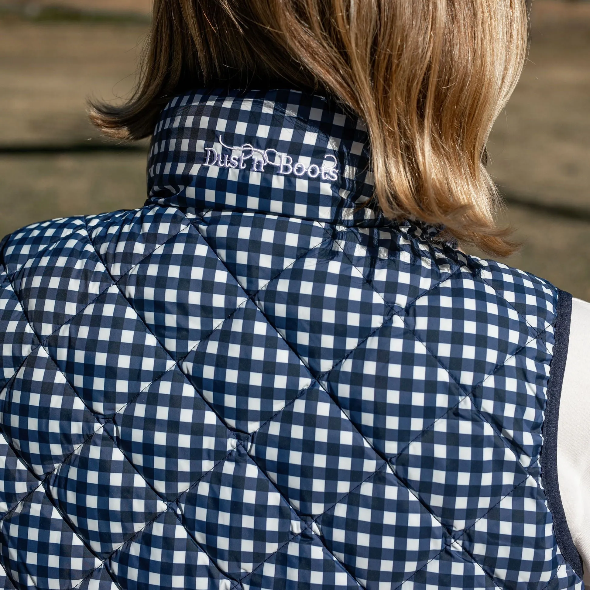Ladies Navy/White Gingham Vest