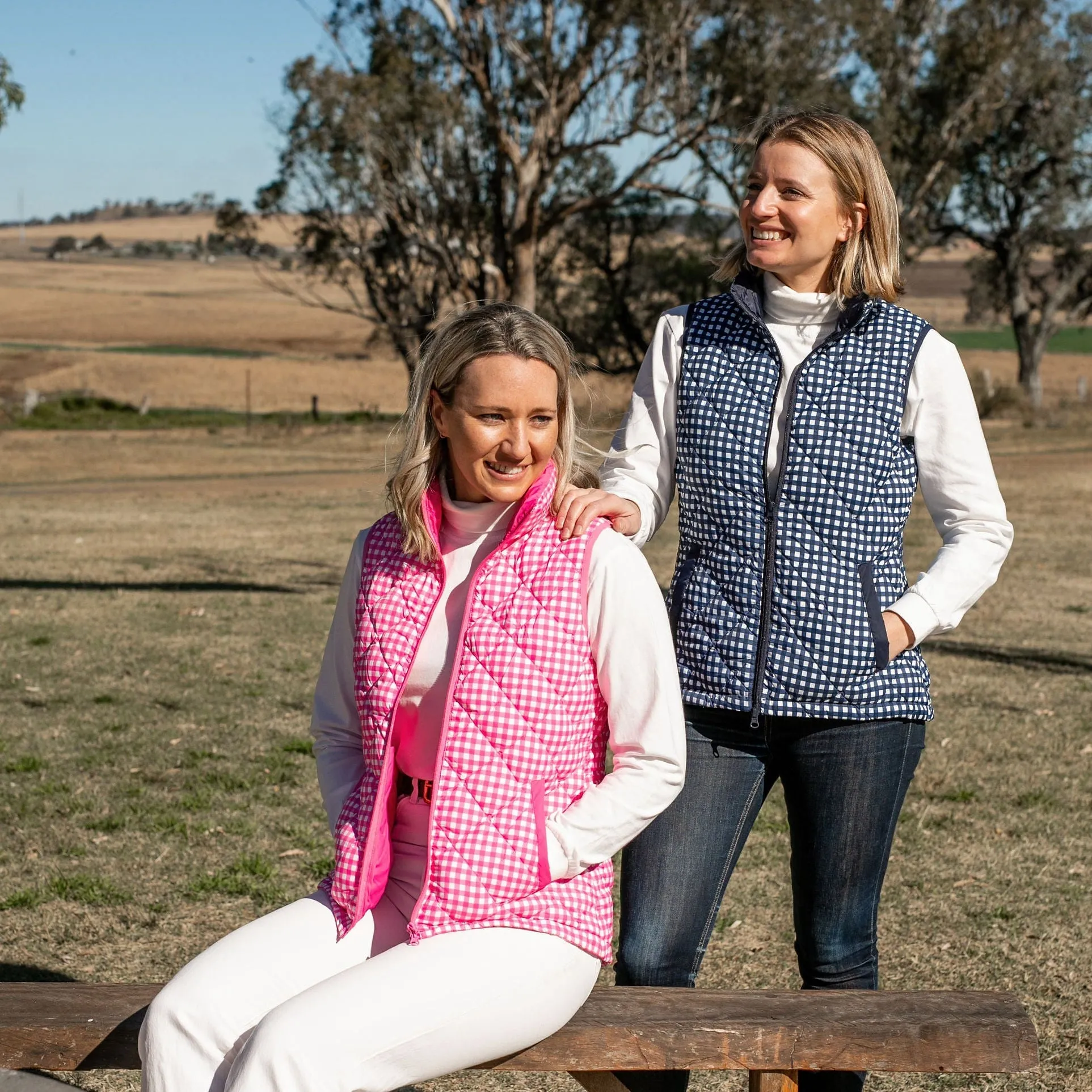Ladies Navy/White Gingham Vest
