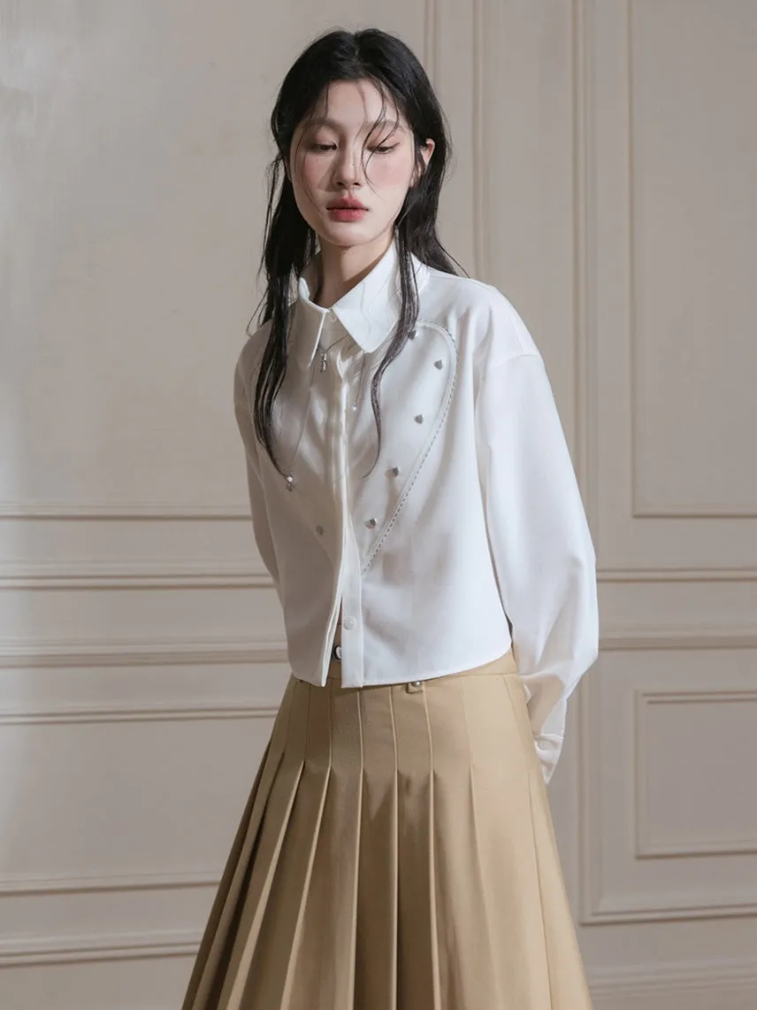 Leather Buckle Pleated Long Skirt