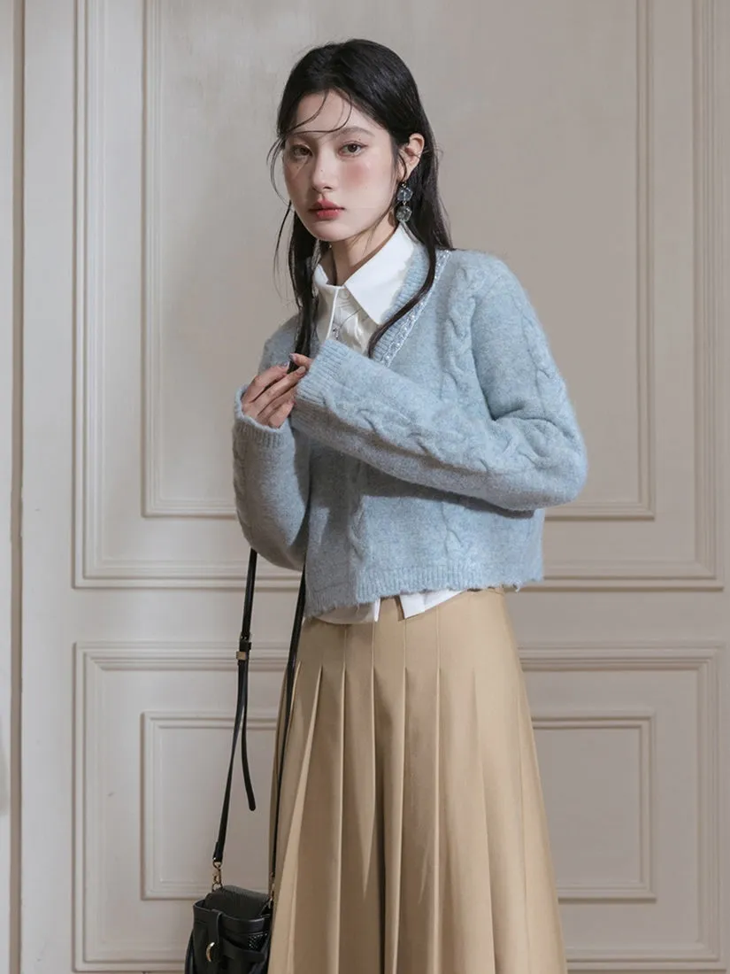 Leather Buckle Pleated Long Skirt