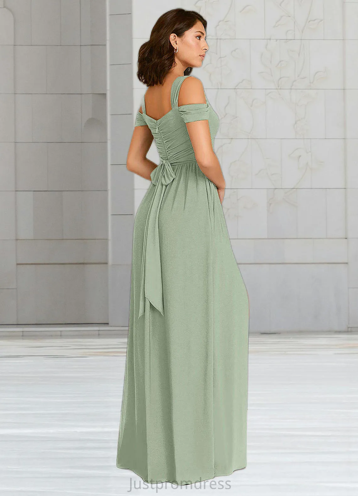 Lesly A-Line Pleated Luxe Knit Floor-Length Dress Agave HHP0022742