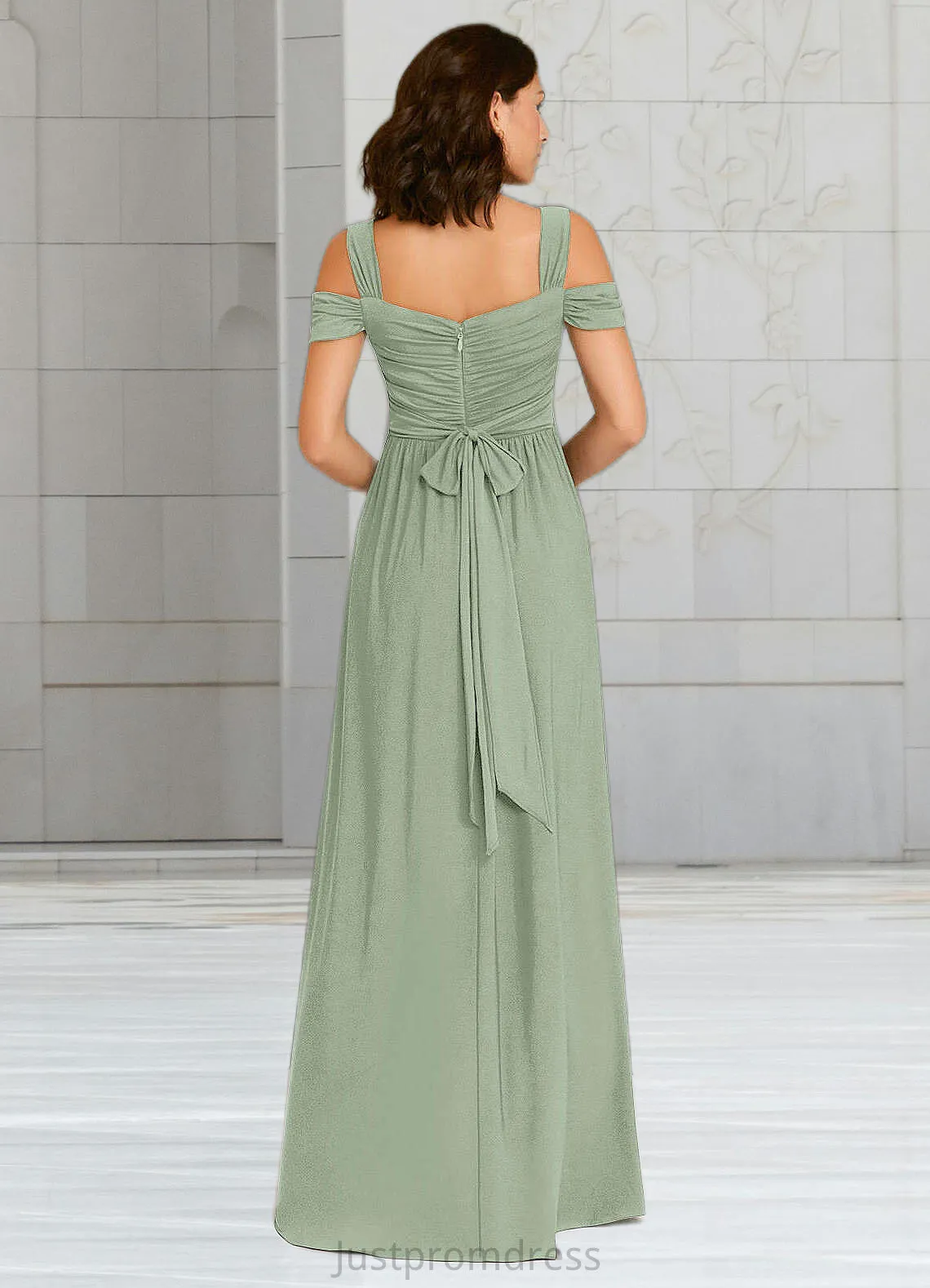 Lesly A-Line Pleated Luxe Knit Floor-Length Dress Agave HHP0022742
