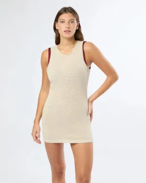 Linen Knit Scoop Back Mini Dress Birch