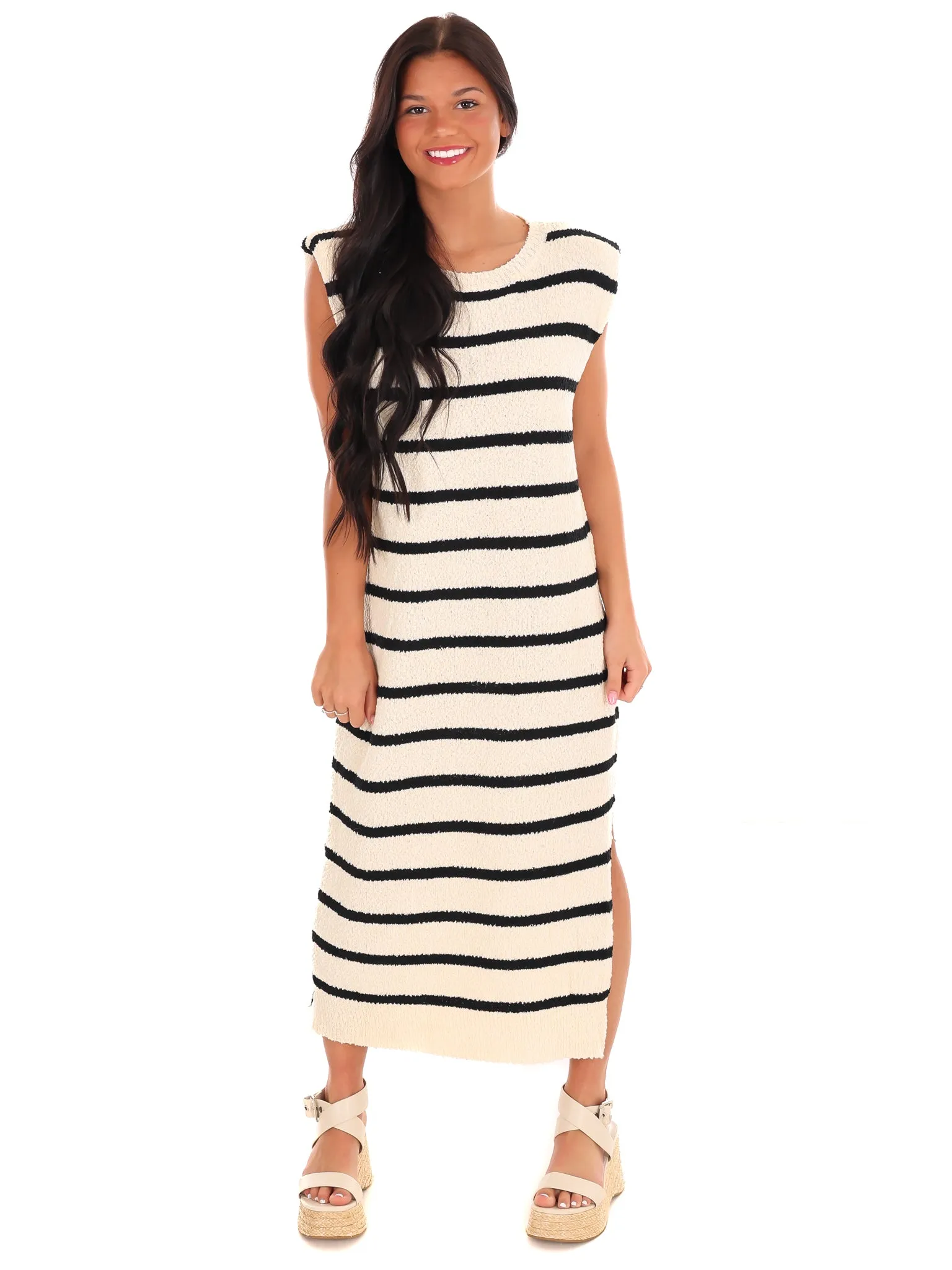 Love Notes Striped Knit Midi Dress