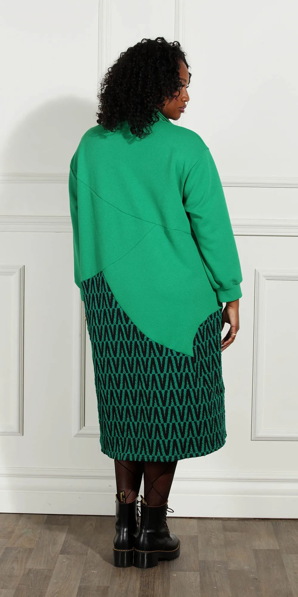 Luxe Moda - LM219 - Green Black - Print Knit Zip Collar Dress