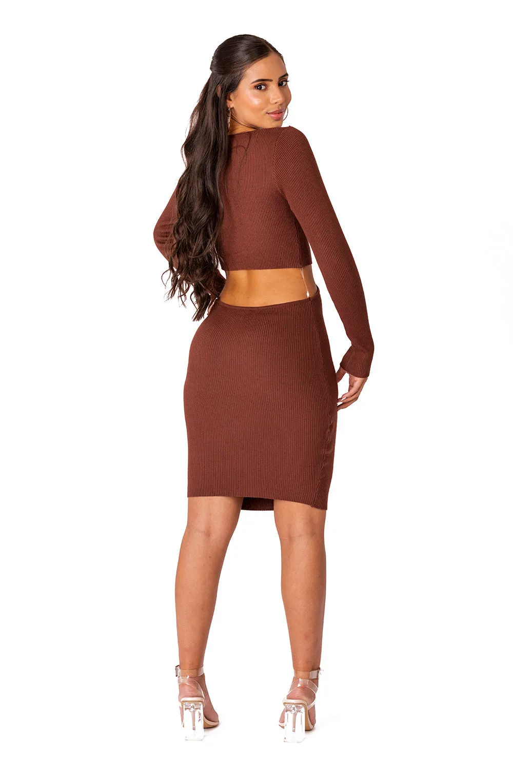 Mariah Long sleeve knit dress open on the sides