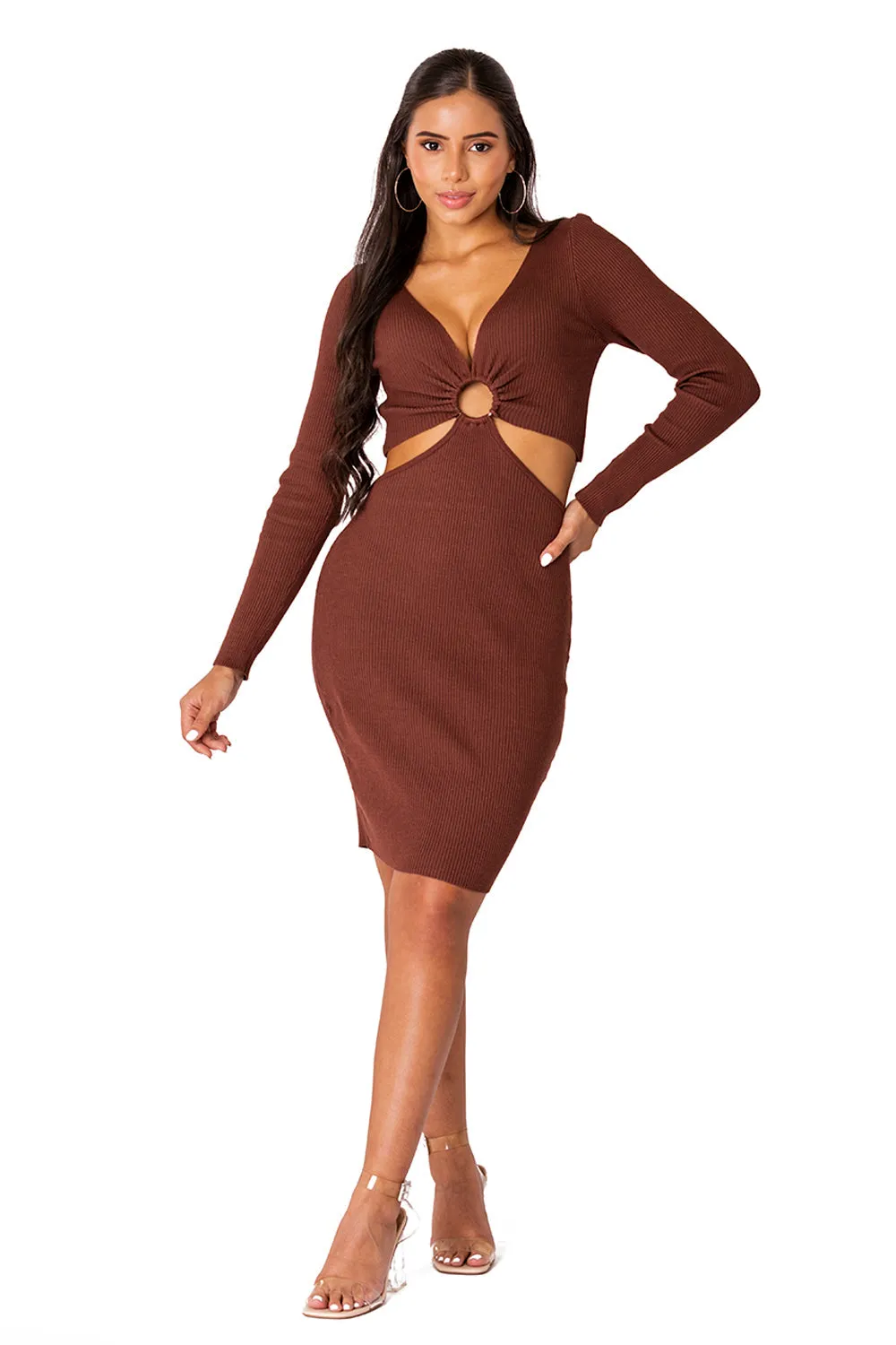 Mariah Long sleeve knit dress open on the sides
