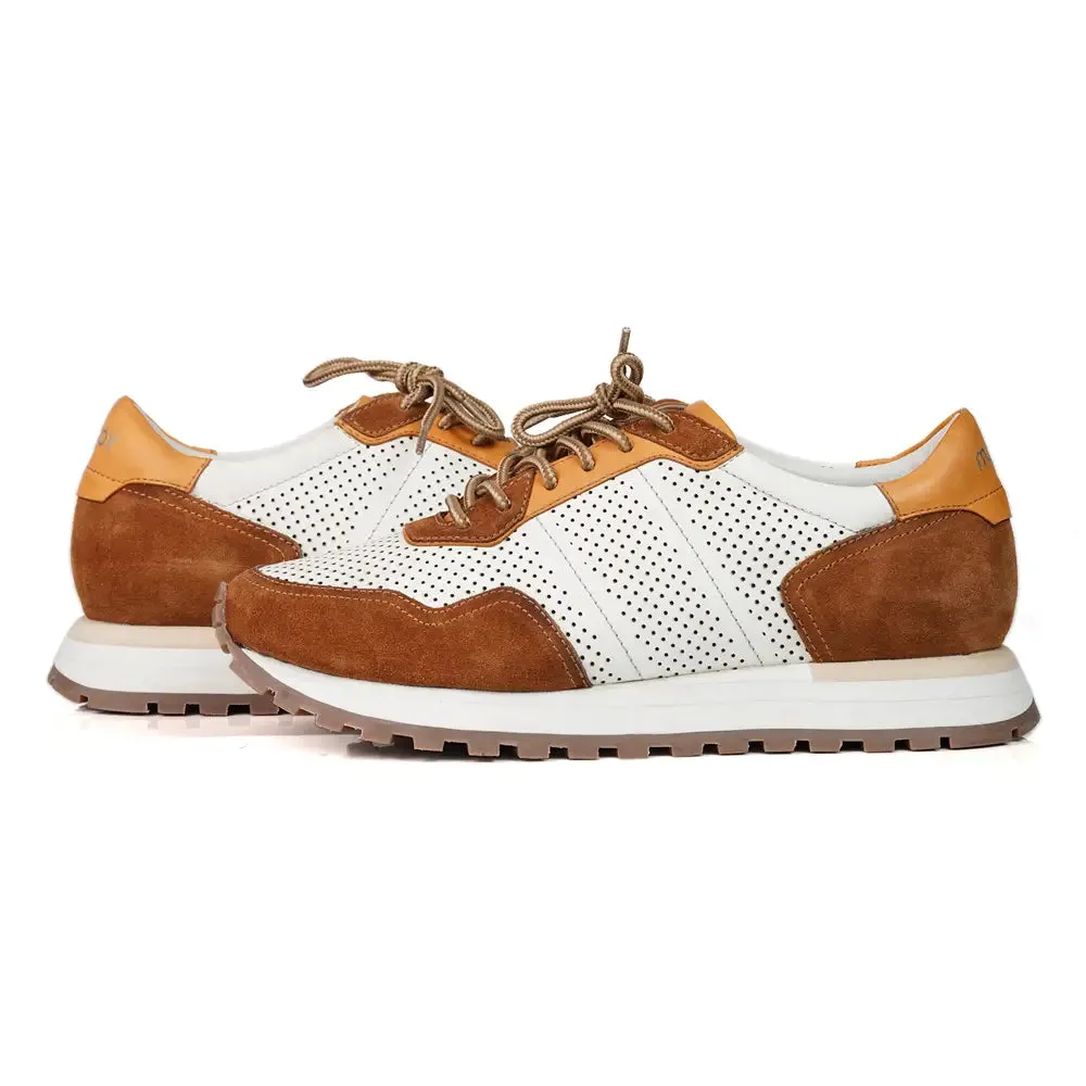 Mccoy Enzo- Leather Men's joggers Dark Tan, White, and Yellow