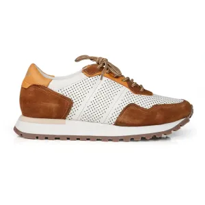 Mccoy Enzo- Leather Men's joggers Dark Tan, White, and Yellow