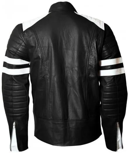 Mens Cafe Racer Motorcycle Biker Black & White Leather Jacket