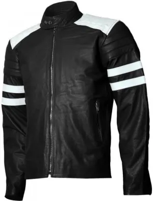 Mens Cafe Racer Motorcycle Biker Black & White Leather Jacket