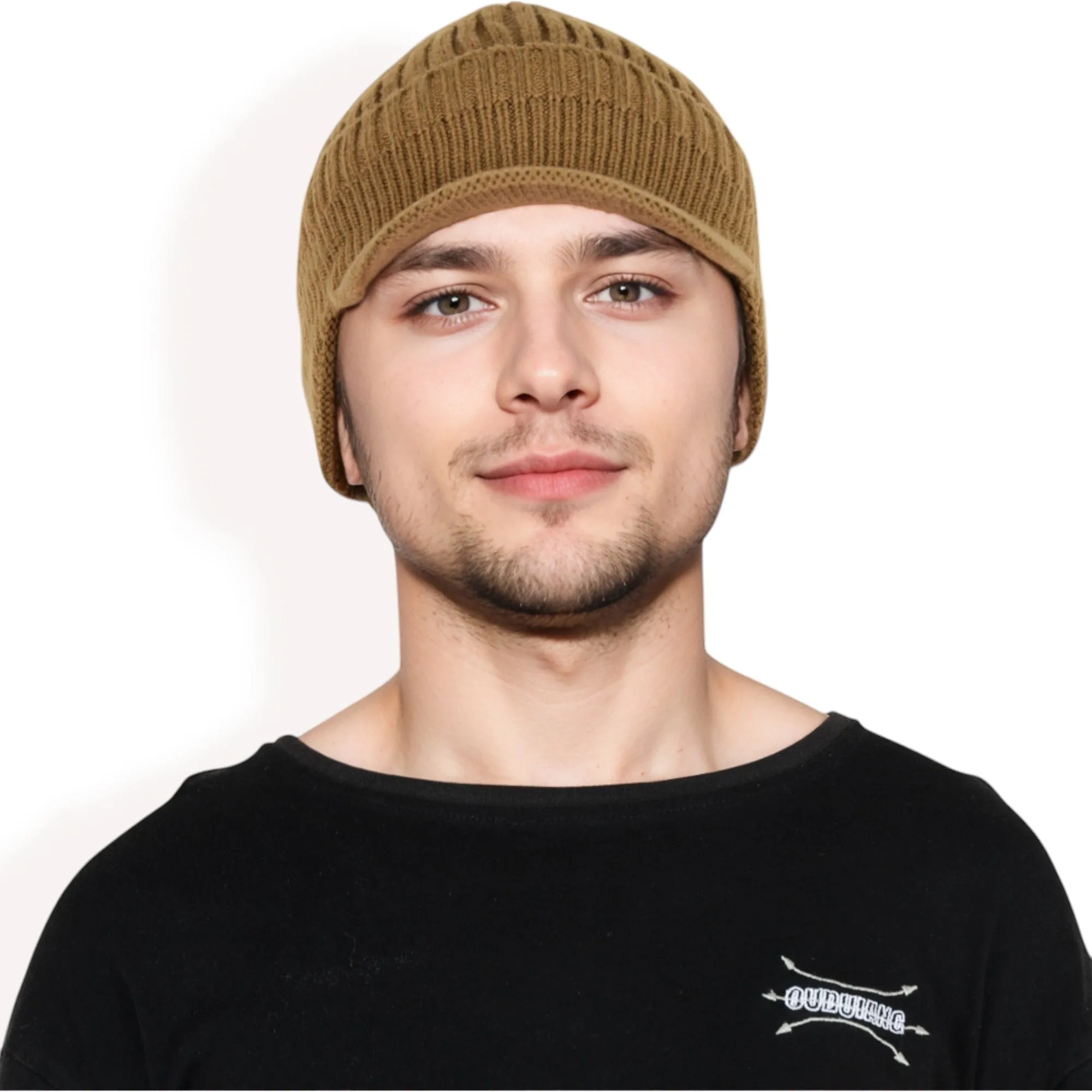 Men's Ribbed Knit Baseball Cap with Ear Flap Coverage for Winter Warmth and Style