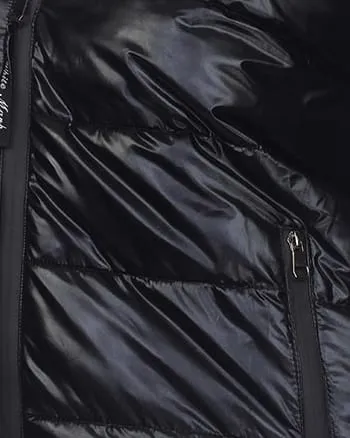 Metallic Puffer Coat with Hoodie | Black